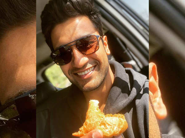 Vicky Kaushal receives some samosas and jalebi from a fan in Indore